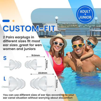 EARHOPE Waterproof Swimming Ear Plugs, Reusable Water Protection Earplugs, 3-Flange Design