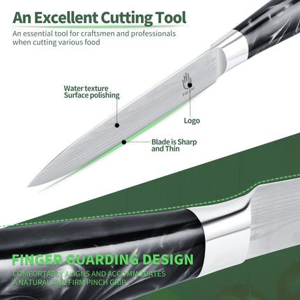 FULLHI 5" Multicolor Japanese Utility Stainless Steel Paring Knife with Sheath Guard, Black Resin