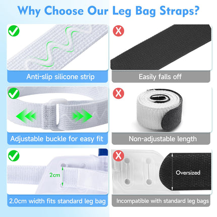 SorealGroup 6PCS Leg Bag Straps with Anti-Slip Silicone Strip & Adjustable Buckle | 45cm-75cm Elastic Fit | Standard 2.0cm Width Compatible with Catheter Leg Bags | Nylon Cotton Reusable