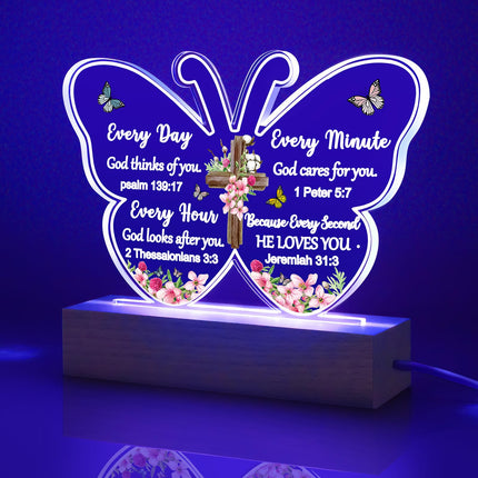 Christian Biblical Faith Based Religious Church Scripture Acrylic Butterfly Night Light with Bible Verse Prayer Butterfly Decor