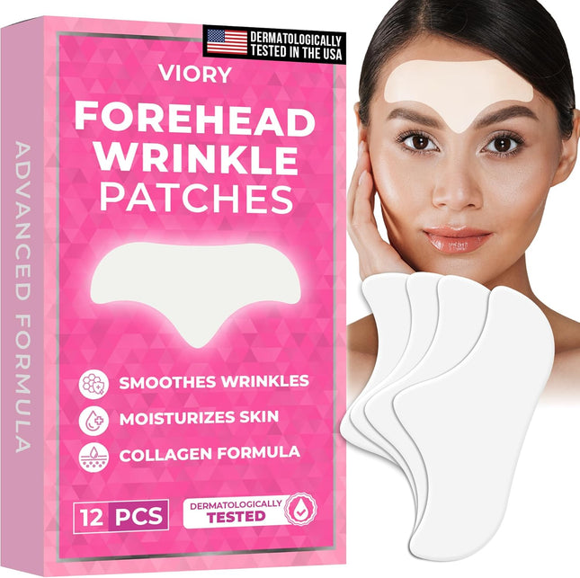 VIORY Forehead Wrinkle Patches 12Pcs with Aloe, Collagen, Vitamin E, Anti Wrinkle Patches, Forehead Wrinkles Treatment