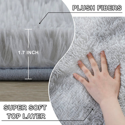 GERBIT 8x10 Feet Shag Area Rugs, Ultra Soft Indoor Nursery Rug, Tie-Dyed Light Grey Plush Shaggy Throw Carpets for Teen Room Dorm Living Room