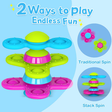 Guibola Suction Cup Spinners Toys for Toddlers 1-3 (Pack of 3), Bath Toys for 1 2 Year Old Boys/Girls, Sensory Toys for Babies 10-12 Months, Fidget Travel Toys for Kids 4-8 Years Old