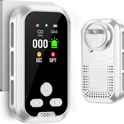 Gedsffati 4in1 Plug in Carbon Monoxide Alarm & Combustible Natural Gas Alarm Combination Detector Builti-in Backup Battery HD Screen [ CO Gas Temp Humidity Sensor] for Home Indoor