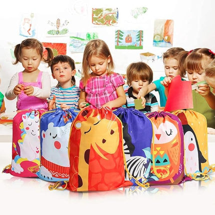 12 PCS Kids Party Favor Bags for Birthday Party Gift Drawstring Goody Package with Cartoon Animal T19