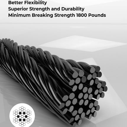 1/8" T316 Stainless Steel Cable, Electroplated Black Aircraft Cable for Deck Railing, 7x7 Strand Core, 250FT, Come with Cutter