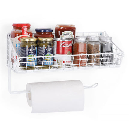 FAGIGY Wall Mount Metal Wire Basket Hanging Toilet Paper Holder Shelf with Towel Bar Organizer, White