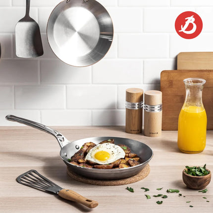 de Buyer MINERAL B Pro Carbon Steel 9.5” Diameter, 6.9” Cooking Surface Fry Pan, Made in France