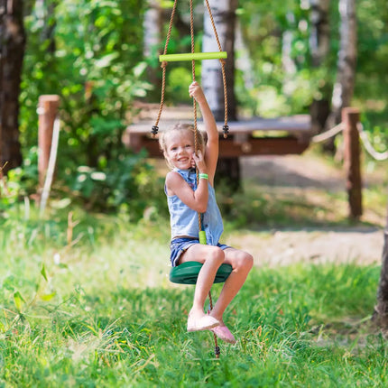AGPTEK Disc Swing with Monkey Bars, Tree Swing Set Accessories Rope Disk Swing Seat with Carabiner and 22in Hanging Strap Heavy Duty Swingset for Zipline Outdoor Playground, Jungle & Gym Green