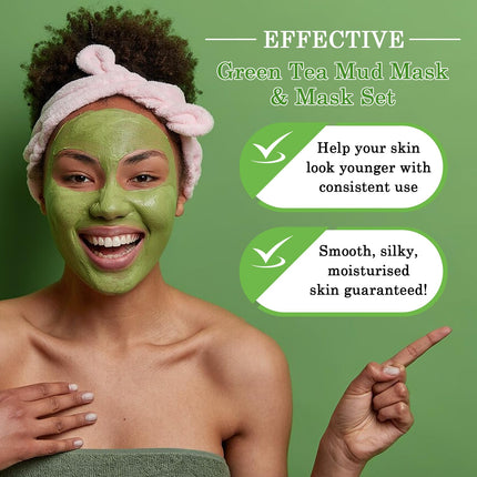 SALDOER 5PCS Green Tea Face Sheet Mask + 8PCS Green Tea Clay Mask Set, Oil Control Deep Cleansing Green Tea Clay Mask with Brush for All Skin Types