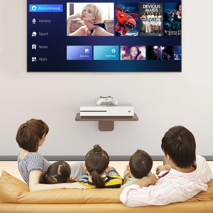 SUPTEK 1-Tier Wooden Floating TV Wall Mount with Shelf for DVD Player / PS4 / Cable Boxes/Game Consoles/Sky Box/TV Accessories, Entertainment Shelf, Walnut, CS501HT