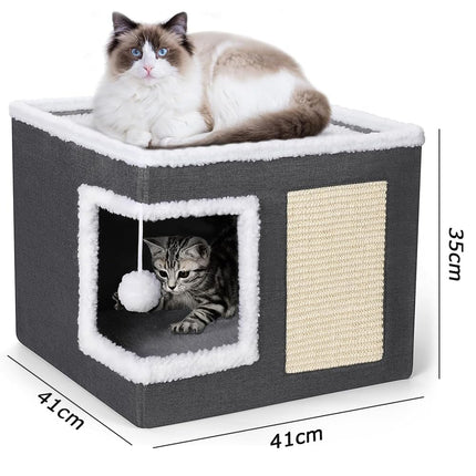Volivx Cat House, Winter Warm Removable Cat Bed Imitation Wool Pet Cave Anti-Scratch Wear-Resistant Cat Furniture, (Gray)