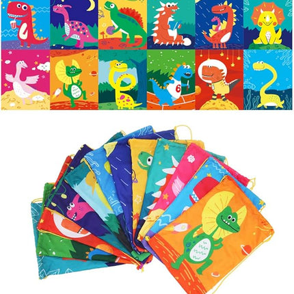 12 PCS Kids Party Favor Bags for Birthday Party Gift Drawstring Goody Package with Cartoon Dinosaur T21