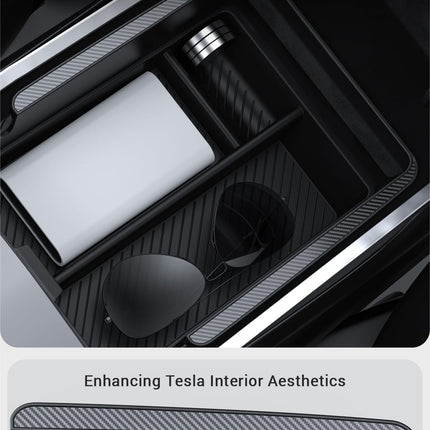 BASENOR Upgraded Tesla Model Y Model 3 Armrest Console Organizer (Carbon Edition) Armrest Storage Box Compatible with Tesla Model Y 2021-2024 Tesla Model 3 2021-2023 Interior Accessories