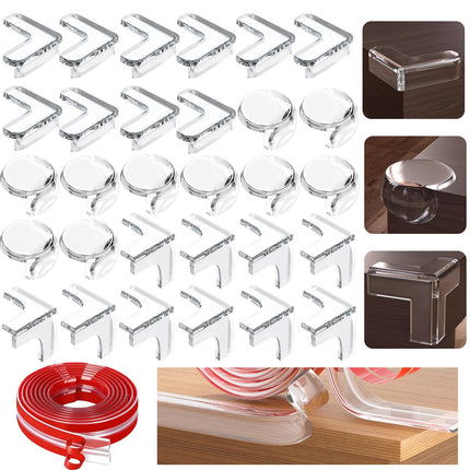TAINESS Clear Silicone Soft Baby Proofing Corner & Edge Guards - Safety Strip for Tables, Cabinets, Sinks 4m Strip & 30 Corners