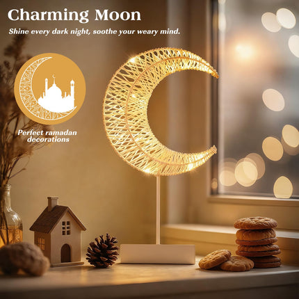 Lewondr Moon Shape Rattan Battery Powered Light, Winding Thread LED Crescent Lamp Light