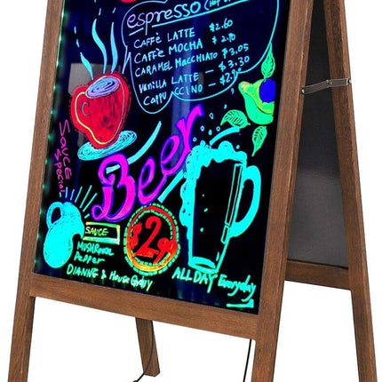 LED Drawing Chalk Board: Large Double Sided Blackboard with Lights - Wooden Message Chalkboard Display with 15 Light Colors 4 Flashing Mode for Kids, Restaurant Menu, Bar, Celebration