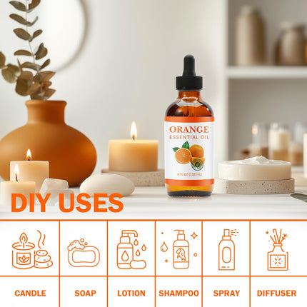 PURESOAK  Pure Citrus Orange Essential Oil for Skin and Hair Care, 4Fl Oz