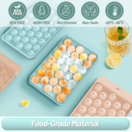 VEHHE 3 Pack Round Ice Cube Trays, 1.1"*99PCS Circle Ice Cube Tray, BPA Free, Pin)