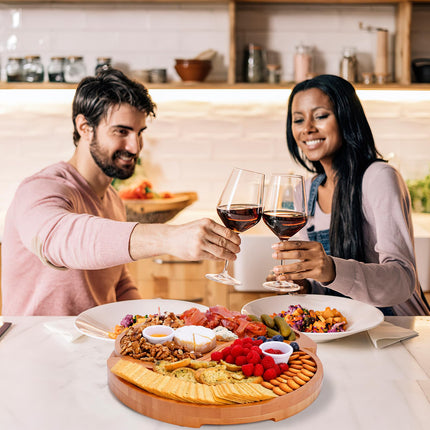 ZMARKRAFT US Patented Double-Layer Charcuterie Board| Large Cheese Board Platter Set w 4 Knives and 2 Bowls | Premium Bamboo Serving Tray | Hoursewarming Christmas (Mocha Brown)