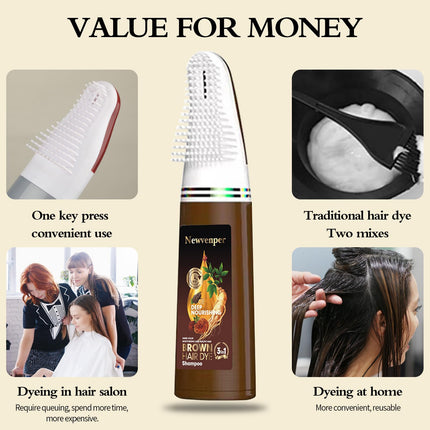 NEWVENPER Brown Comb Dye Long-lasting Hair Color Shampoo, 200ML
