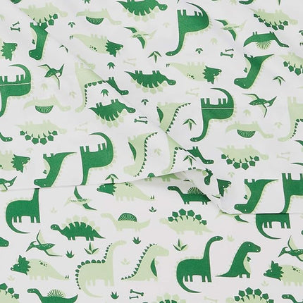 Amazon Basics Kid's Dino Friends Soft Easy-Wash Microfiber Sheet Set, Twin, Grass Green Dinosaurs 1J36