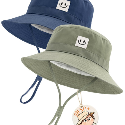 FURTALK 2PACK Baby Sun Hat Smile Face Toddler Bucket Hat UPF 50+ Boys Girls 0-5Y