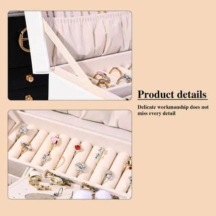 Gkaikpe 3-Tier PU Leather Locking Jewelry Organizer Box with Removable Trays, White