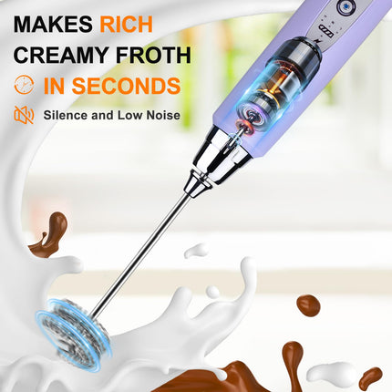 YUSWKO Handheld Milk Frother Wand for Coffee, Rechargeable Electric Whisk with 3 Heads 3 Speeds Drink Mixer Coffee Frother for Latte, Cappuccino, Hot Chocolate, Egg