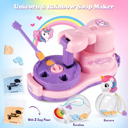 Soap Making Kit for Kids Unicorn & Rainbow Toys - Fun Christmas Birthday Easter Gifts for Girls Ages 3 4 5 6 7 Year Old - Arts and Crafts DIY Soap Maker Includes 2 Soap Flakes, 2 Portable Storage Bottles