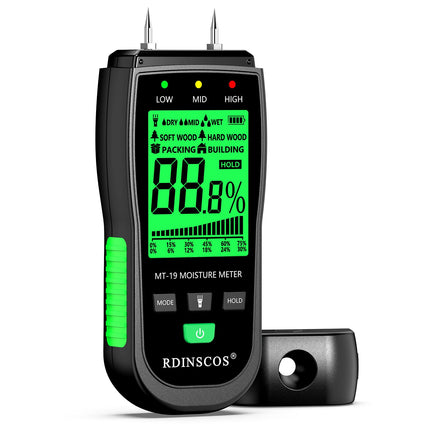 RDINSCOS Portable Wood Moisture Meter Pin, Firewood Detector Humidity Water Leak Lumber Detector, Green