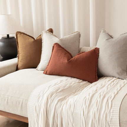 Foindtower Set of 2 Linen Fringe Throw Farmhouse Cushion Cover with Tassels Soft Accent Pillowcase for Couch Chair Sofa, Fall Rust Orange X004E7CPT5