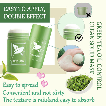 Green Tea Deep Cleanse Face Mask Stick,Moisturizing Oil Control Green Mud Clay Mask Stick for Face