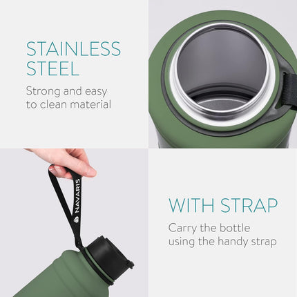 Navaris 44fl oz/1.3L Stainless Steel Water Bottle Jug, GREEN