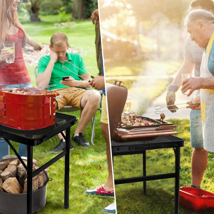 NQEUEPN Folding 2ft Metal Collapsible Camping Table Grill Table Height Adjustable Lightweight & Portable Grill Stand Table with Mesh Desktop for Outdoor Picnic BBQ Camping Beach RV