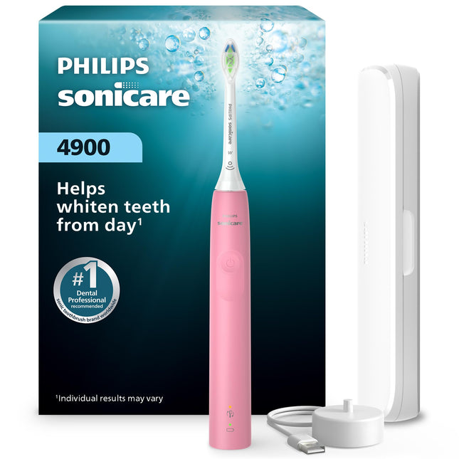 Philips Sonicare 4900 Series Electric Toothbrush - Sonic Toothbrush With Advanced Sonic Technology, Pressure Sensor, Two Intensity Settings, SmarTimer & QuadPacer, Deep Pink, Model HX3683/36