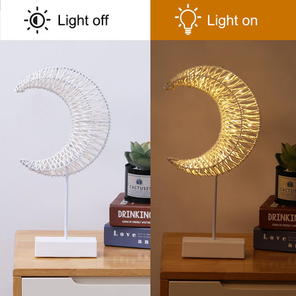 Lewondr Moon Shape Rattan Battery Powered Light, Winding Thread LED Crescent Lamp Light