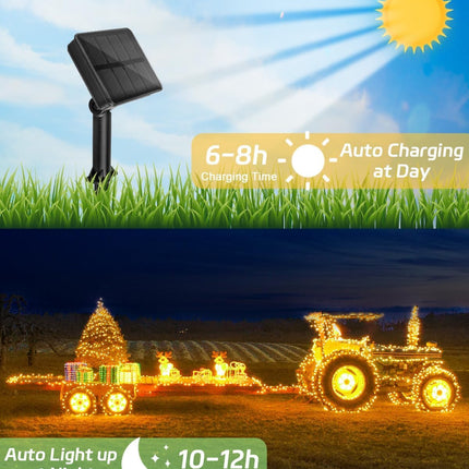 Pipiruew Outdoor 2 Pack 66FT 200 LED Solar Powered IP65 Waterproof with 8 Lighting Modes Fairy Lights, Warm White