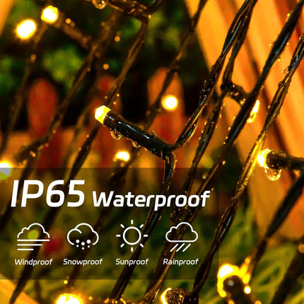 Pipiruew Outdoor 2 Pack 66FT 200 LED Solar Powered IP65 Waterproof with 8 Lighting Modes Fairy Lights, Warm White