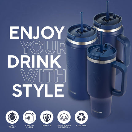 FAHRMOSIS 40 oz Tumbler with Handle and Straw Insulated Leak Proof Tumbler, NAVY BLUE