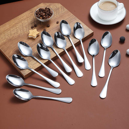 Berglander Set of 12, Stainless Steel Shiny Polish Tea Spoons Silverware, Tea Spoon Small Dessert Spoon 6.5" Teaspoons Dishwasher Safe