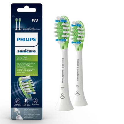 Philips Sonicare Premium White RFID Replacement Brush Heads, White, 2 Pack, HX9062/65