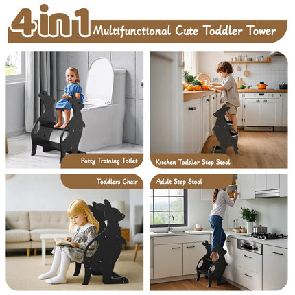 Wooden 2 Step Stool for Toddlers, Adjustable Height Toddler Learning Standing Ladder Tower with Handrails, Kitchen Toddler Stool Helper for Bathroom Sink Toilet Potty Training