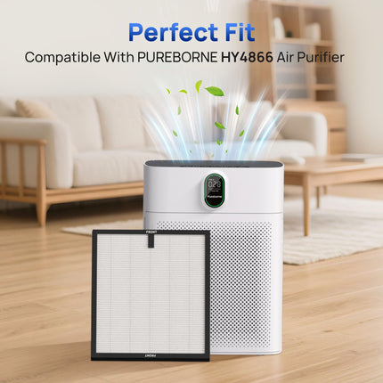 LIFESUPPLY USA 2 Pack HY4866 Replacement Filters Compatible with MORENTO HY4866 and HY4866-WF Air Purifier, 3-in-1 HEPA Filter with Activated Carbon, X004I36X3J
