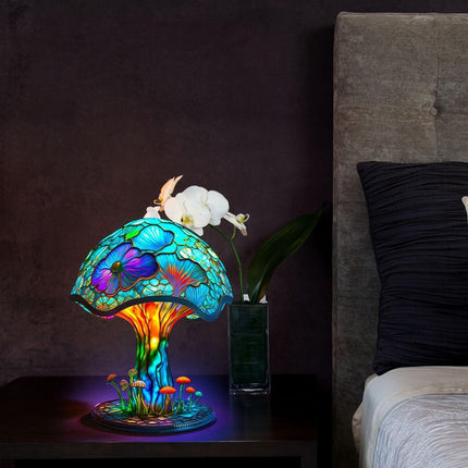 Rehumsem Painting Stained Night Mushroom Decorative Bedside Table Lamp