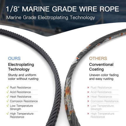 1/8" T316 Stainless Steel Cable, Electroplated Black Aircraft Cable for Deck Railing, 7x7 Strand Core, 250FT, Come with Cutter
