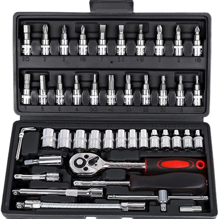 46Pcs Hand Tool Socket Wrench Set.Car Repair Ratchet Wrench.Key Spanner.Nut Tool Head Ratchet Metric Spanner Set Tools Open Kit