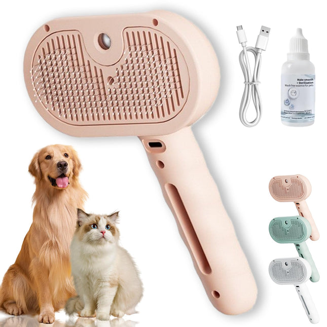 Fresh Fur Shower Brush, Freshfur Shower Brush Bathing Solution, 3 in 1 Pet Spray Hair Removal Comb for Shedding & Grooming for Dogs and Long Short Haired Cats, Release Button (Pink)