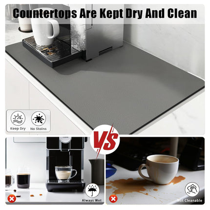Coffee Mat Bar Hide Stain Absorbent Drying Mat With Waterproof Rubber Backing - Fits Under Coffee Maker, Machine, Pot, Espresso Machine - Bar Accessories (Grey, 12"x19")