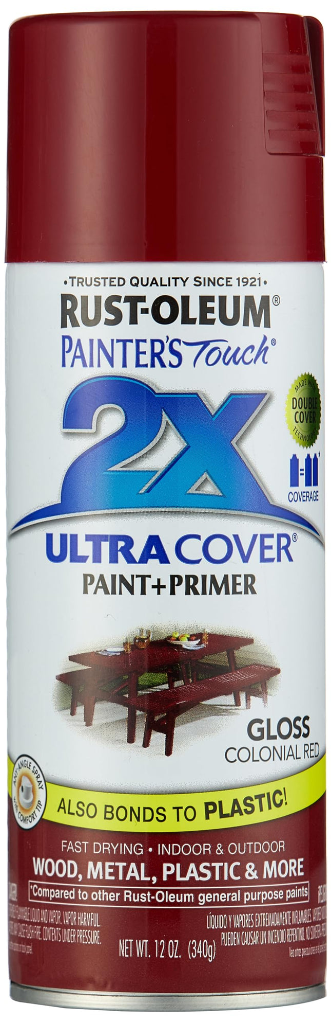 Rust-Oleum 249116 Painter's Touch 2X Ultra Cover Spray Paint, 340g Gloss Colonial Red